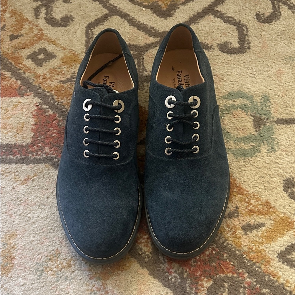 Vintage Foundry Men's Dark Blue Suede Oxfords